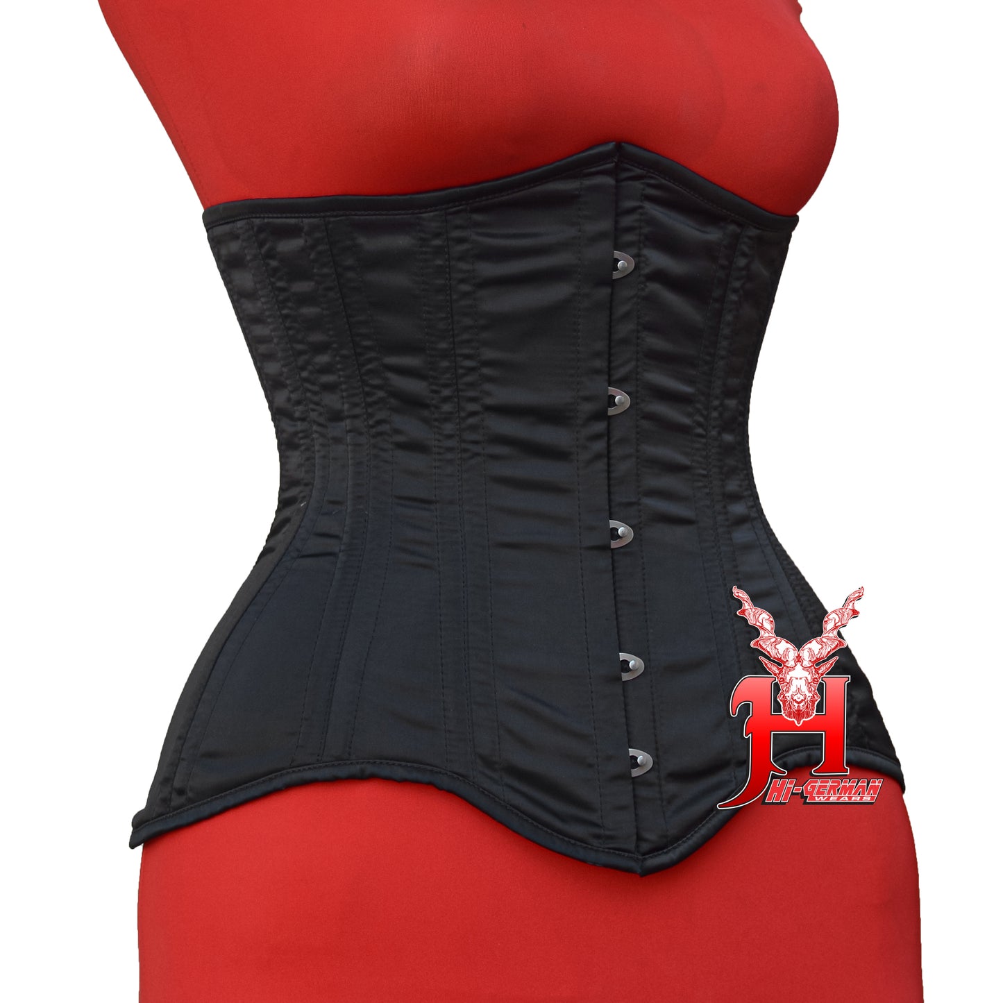 Women’s Underbust Black Satin Corset – Doppelstahl Unterbrust Korsett Waist Trainer