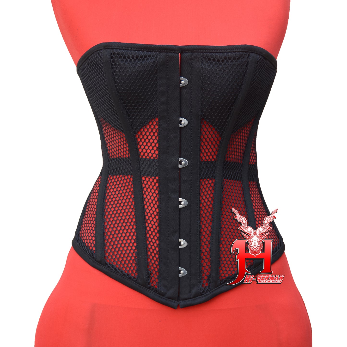 Women’s Overbust Black Cotton Mesh Steel Boned Corset Überbrust Korsett Damen