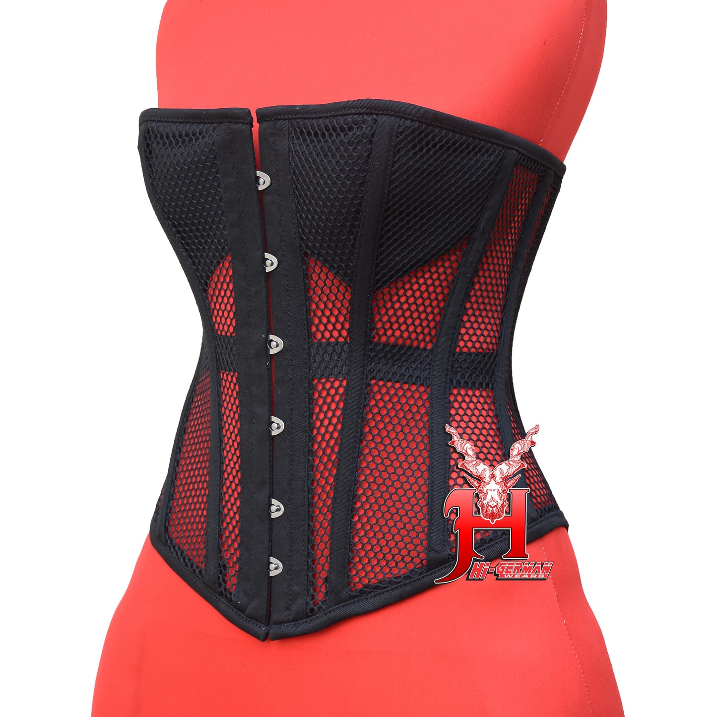 Women’s Overbust Black Cotton Mesh Steel Boned Corset Überbrust Korsett Damen