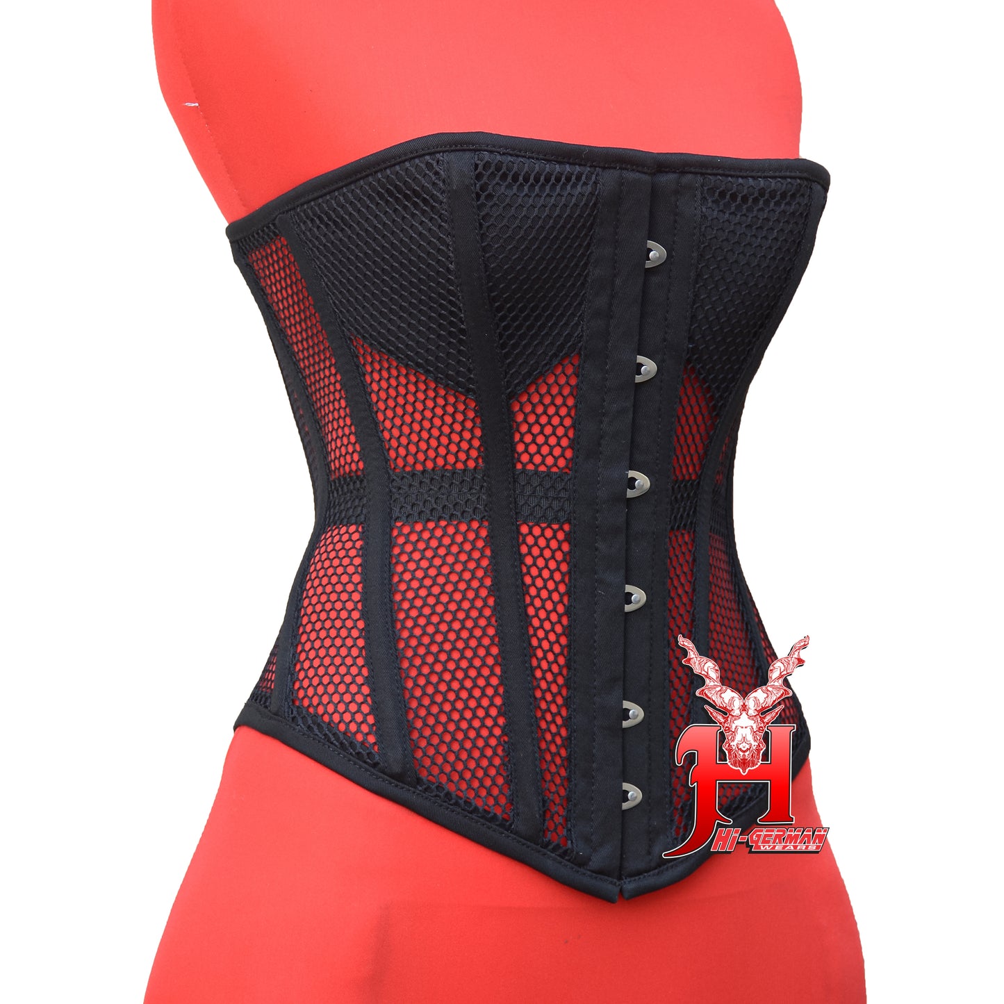 Women’s Overbust Black Cotton Mesh Steel Boned Corset Überbrust Korsett Damen