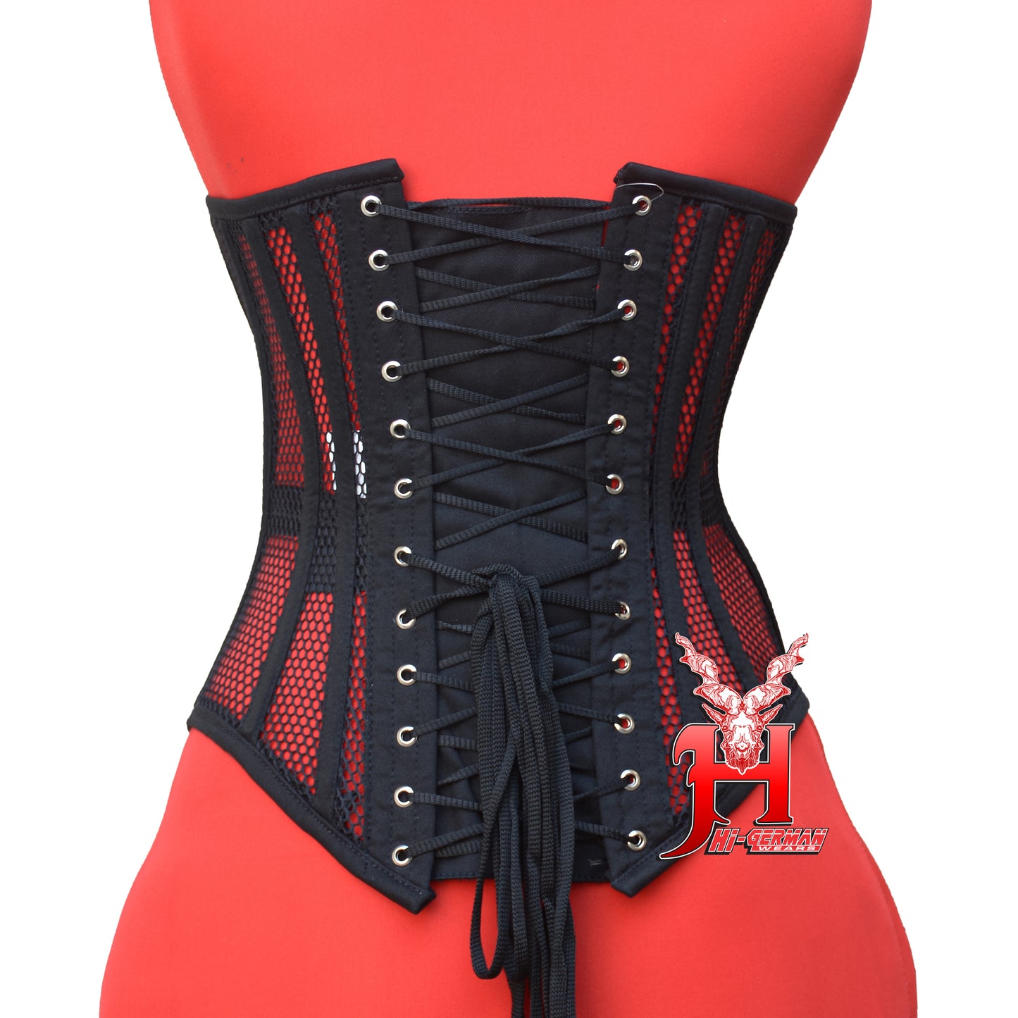 Women’s Overbust Black Cotton Mesh Steel Boned Corset Überbrust Korsett Damen