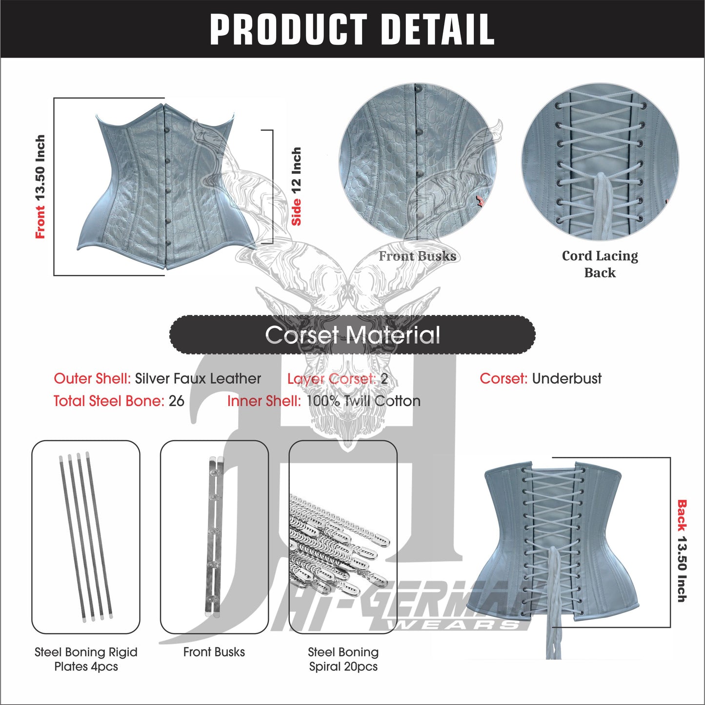 Women's Underbust Faux Leather Steel Boned Corset Body Shaper Waist Trainer