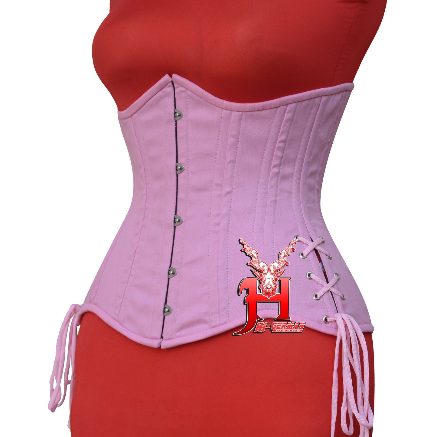 Women’s Underbust Baby Pink Cotton Corset Double Steel Boned Waist Trainer / Unterbrust Korsett Damen