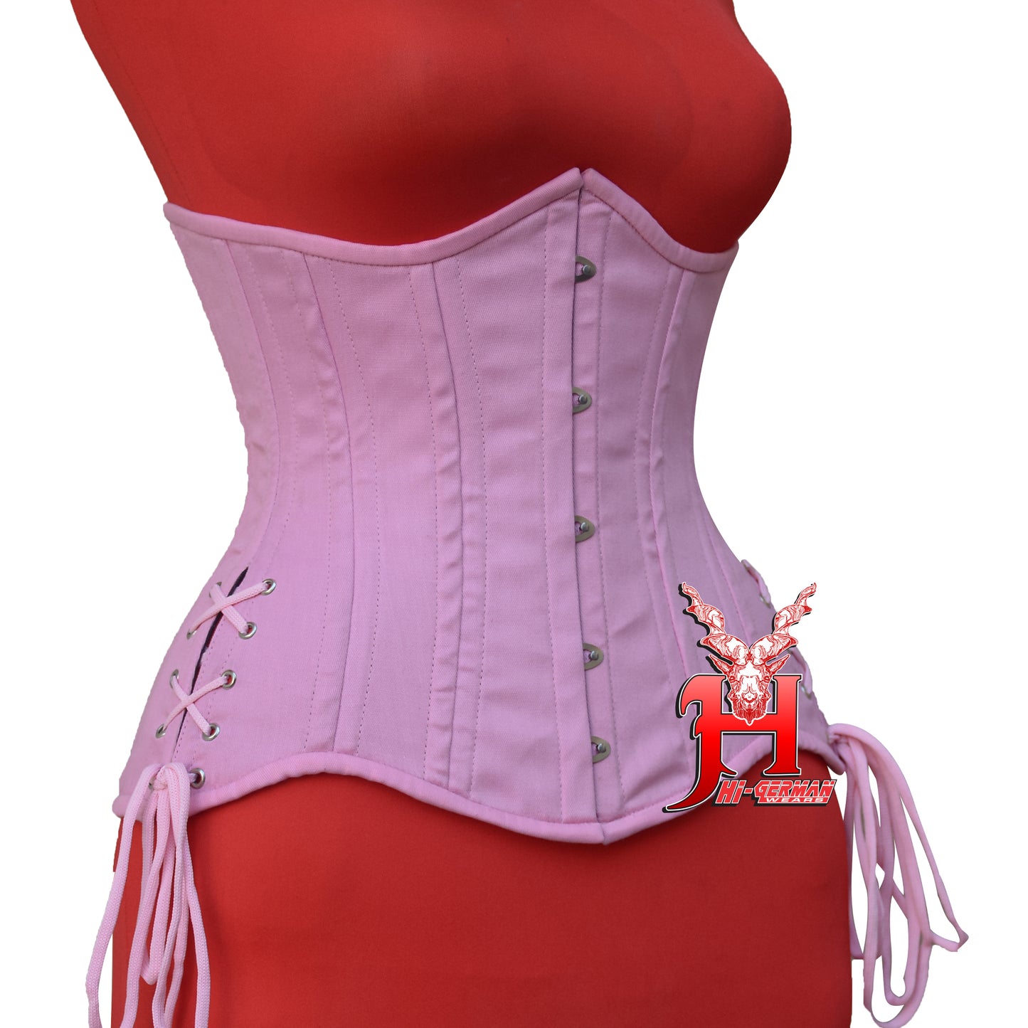 Women’s Underbust Baby Pink Cotton Corset Double Steel Boned Waist Trainer / Unterbrust Korsett Damen