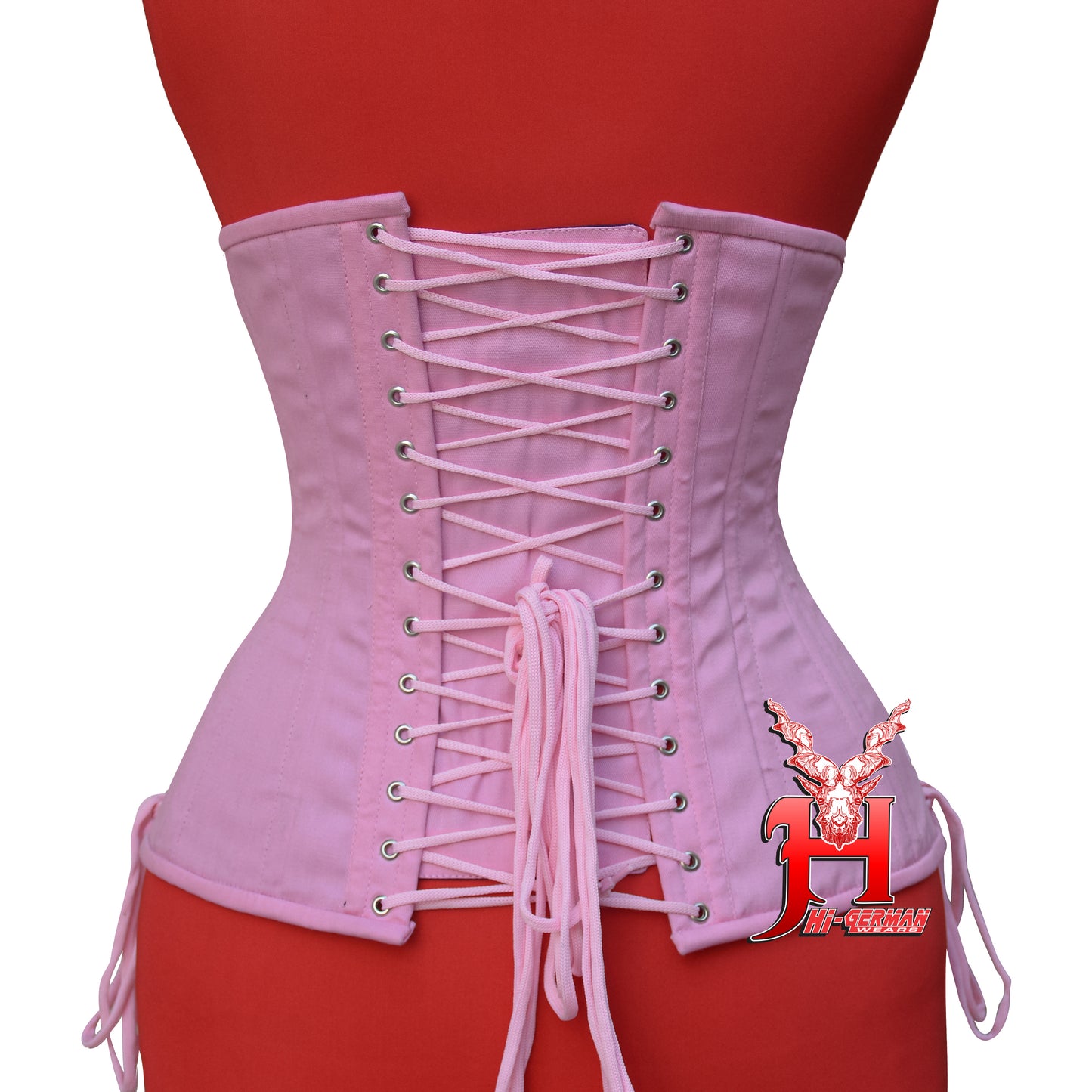 Women’s Underbust Baby Pink Cotton Corset Double Steel Boned Waist Trainer / Unterbrust Korsett Damen