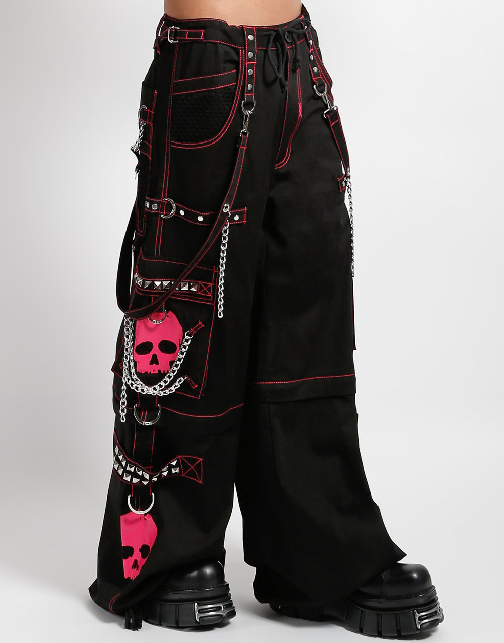 Gothic Skull Hose Schwarz Pink – Abnehmbar, Ketten, D-Ringe, Unisex