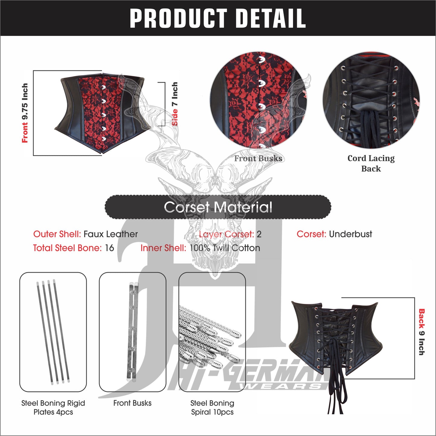 unterbrustkorsett damen Waist Trainer corsage steel boned Schwarz Kunstleder Top