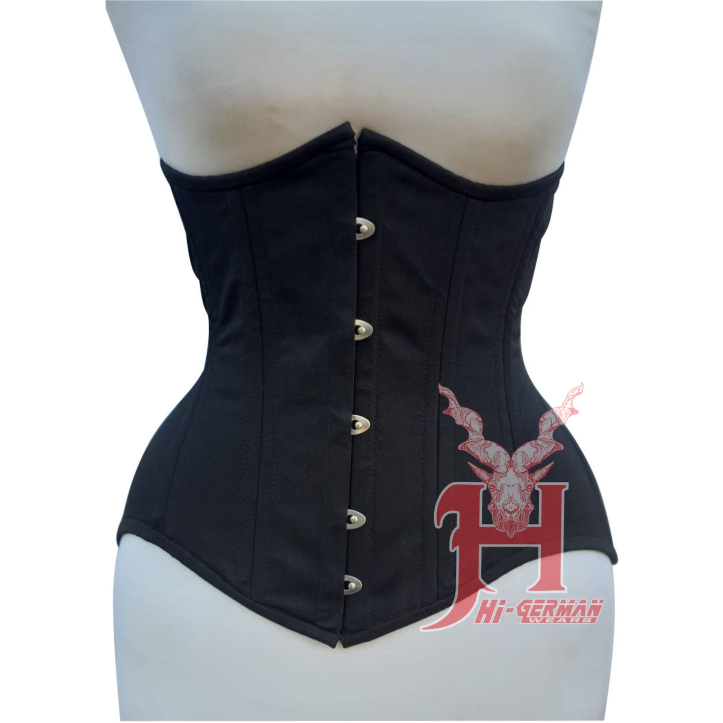 Handmade Underbust Black Cotton Steel Boned Waist Trainer Corset / Unterbrust Korsett Damen