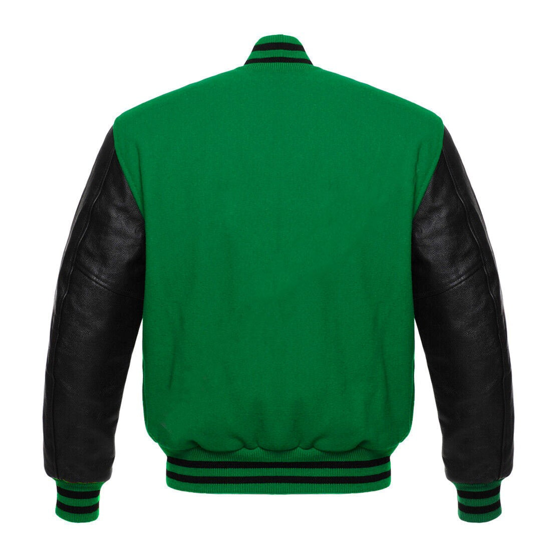 Varsity Letterman Baseball Forest Green Wool Genuine Black Leather Sleeves Jacket XS ~7XL Varsity Men's Women's Kid's Letterman jackets Hi-205