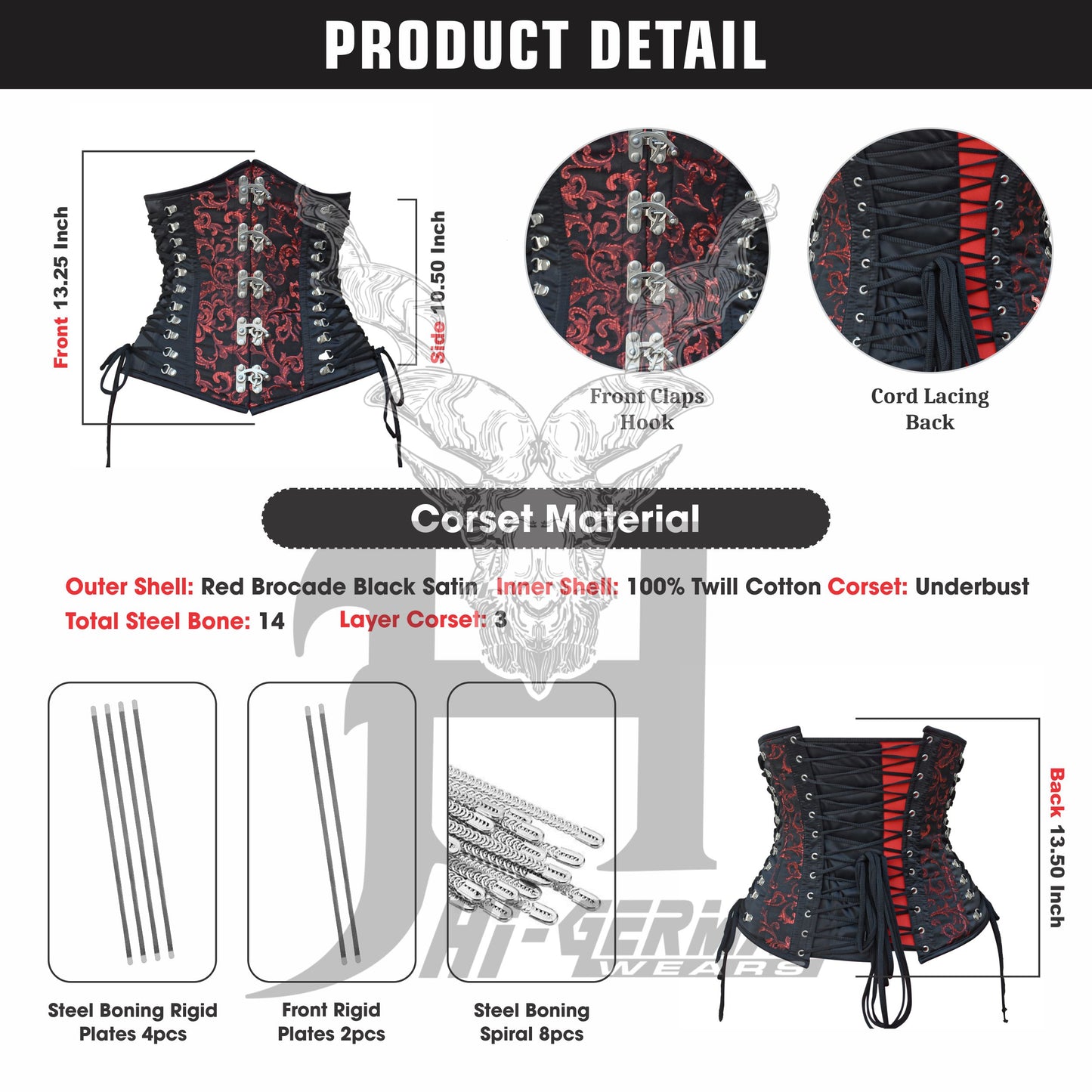 Steel Boned Underbust Red Brocade Korsett Damen – Steampunk Hourglass Body Shaper