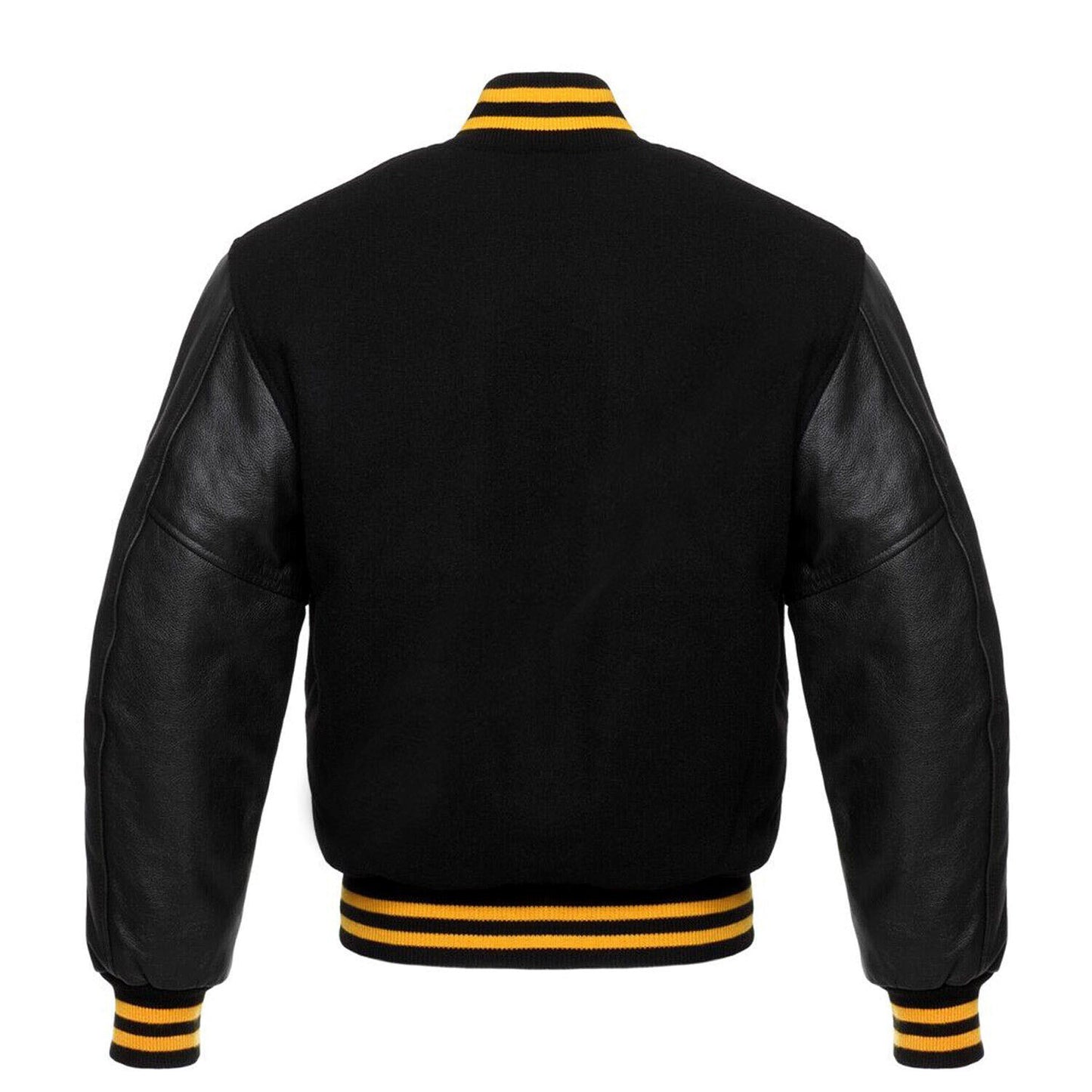 Varsity Letterman Baseball Black Wool Genuine Black Leather Sleeves Jacket XS ~7XL Varsity Men's Women's Kid's Letterman collage jackets Hi-240