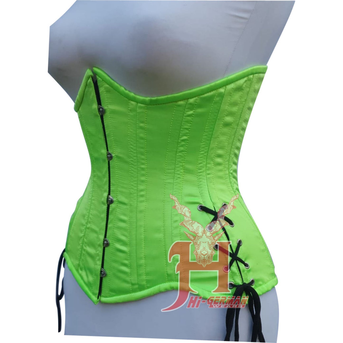 Women Underbust Neon Green Satin corsets Steel Boned Truly Waist Trainer Corsets Hi-130 Corset cotton blue mesh