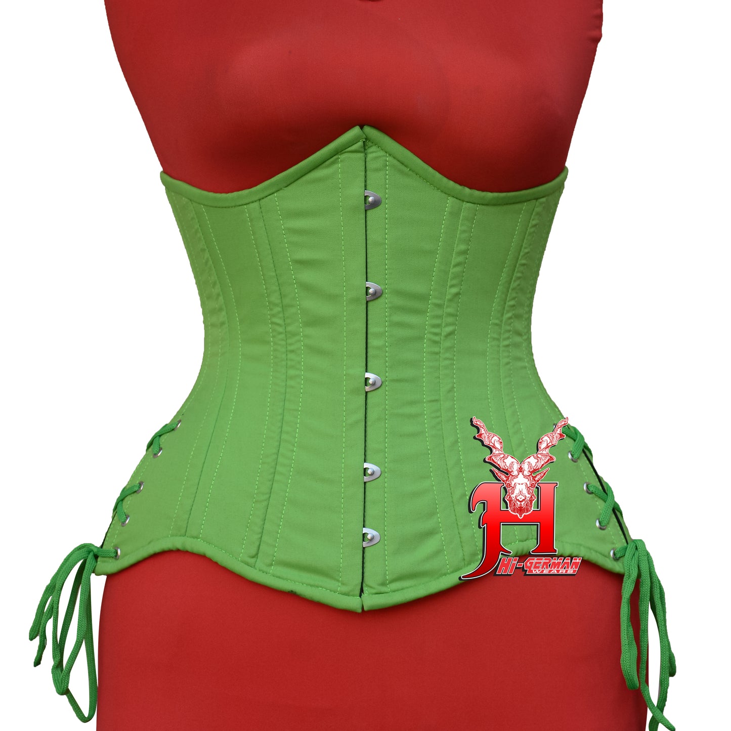 Women’s Gothic Underbust Korsett – Green Cotton Double Steel Boned mit Side Laces