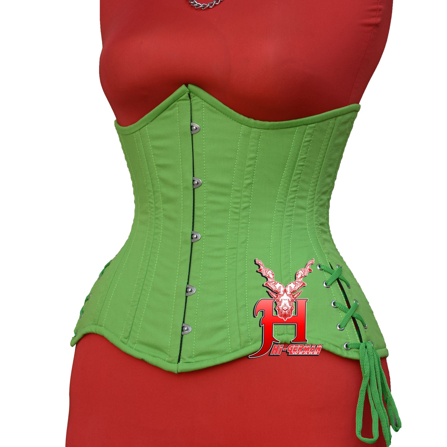 Women’s Gothic Underbust Korsett – Green Cotton Double Steel Boned mit Side Laces