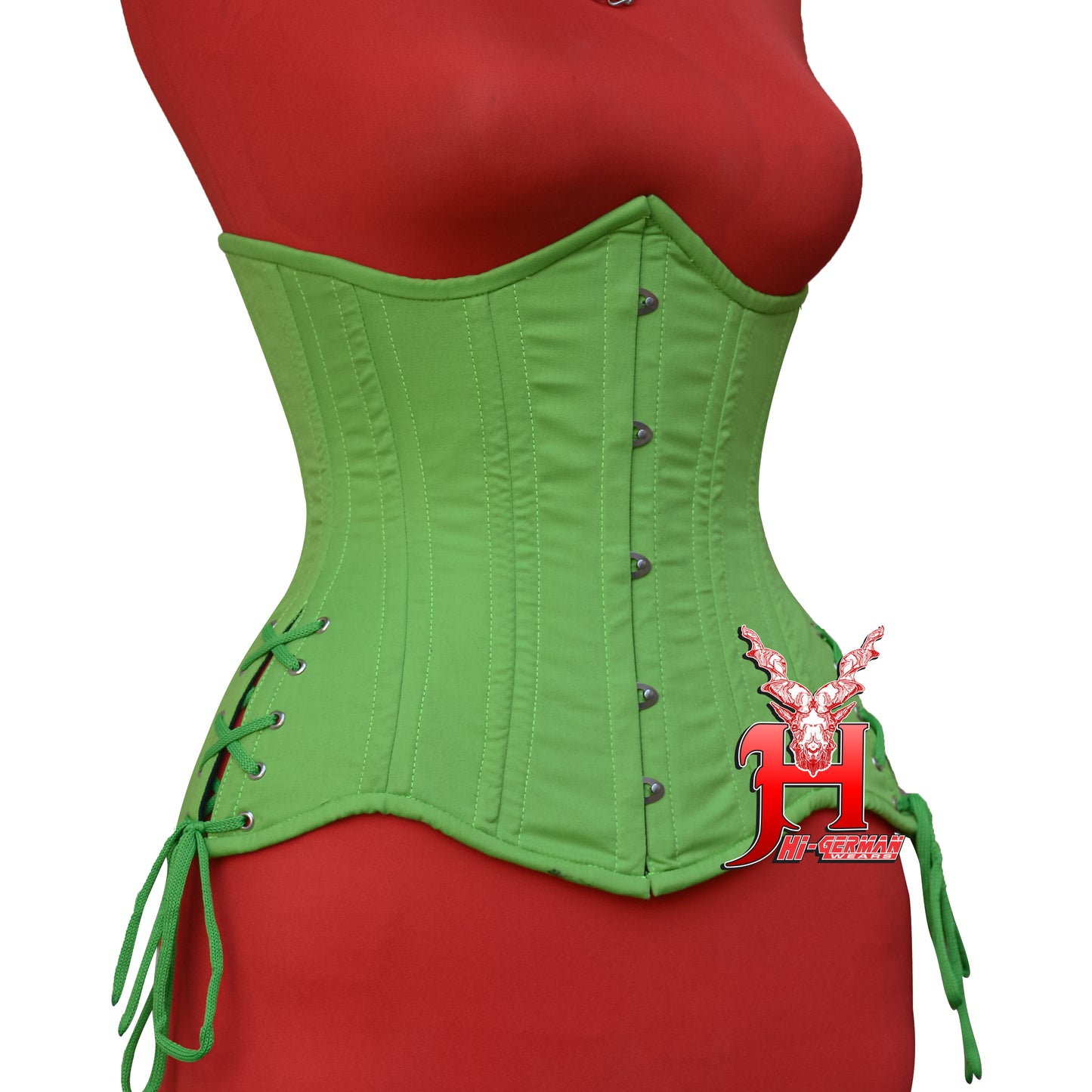 Women’s Gothic Underbust Korsett – Green Cotton Double Steel Boned mit Side Laces