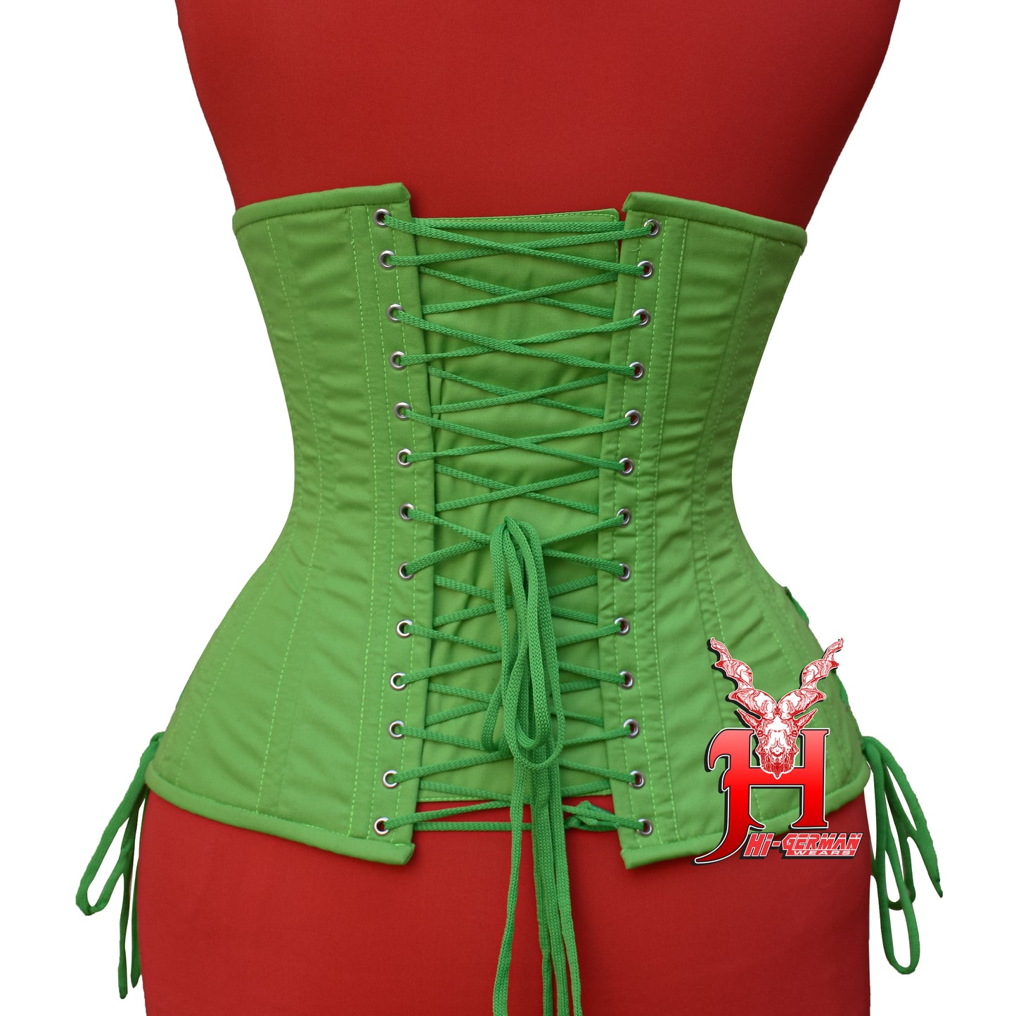 Women’s Gothic Underbust Korsett – Green Cotton Double Steel Boned mit Side Laces