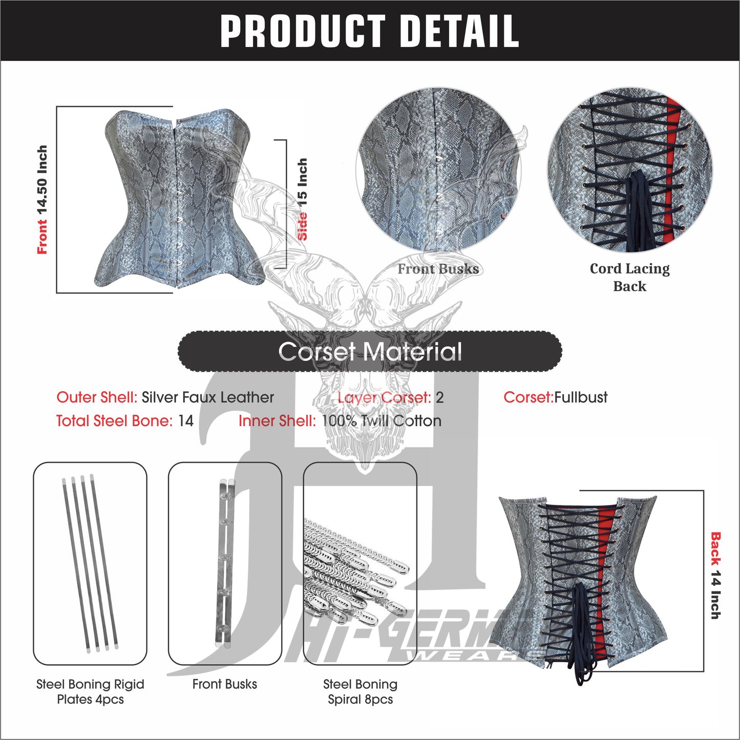 Women's Heavy Duty Steel Boned Overbust Waist Training Snake Print Faux Corset