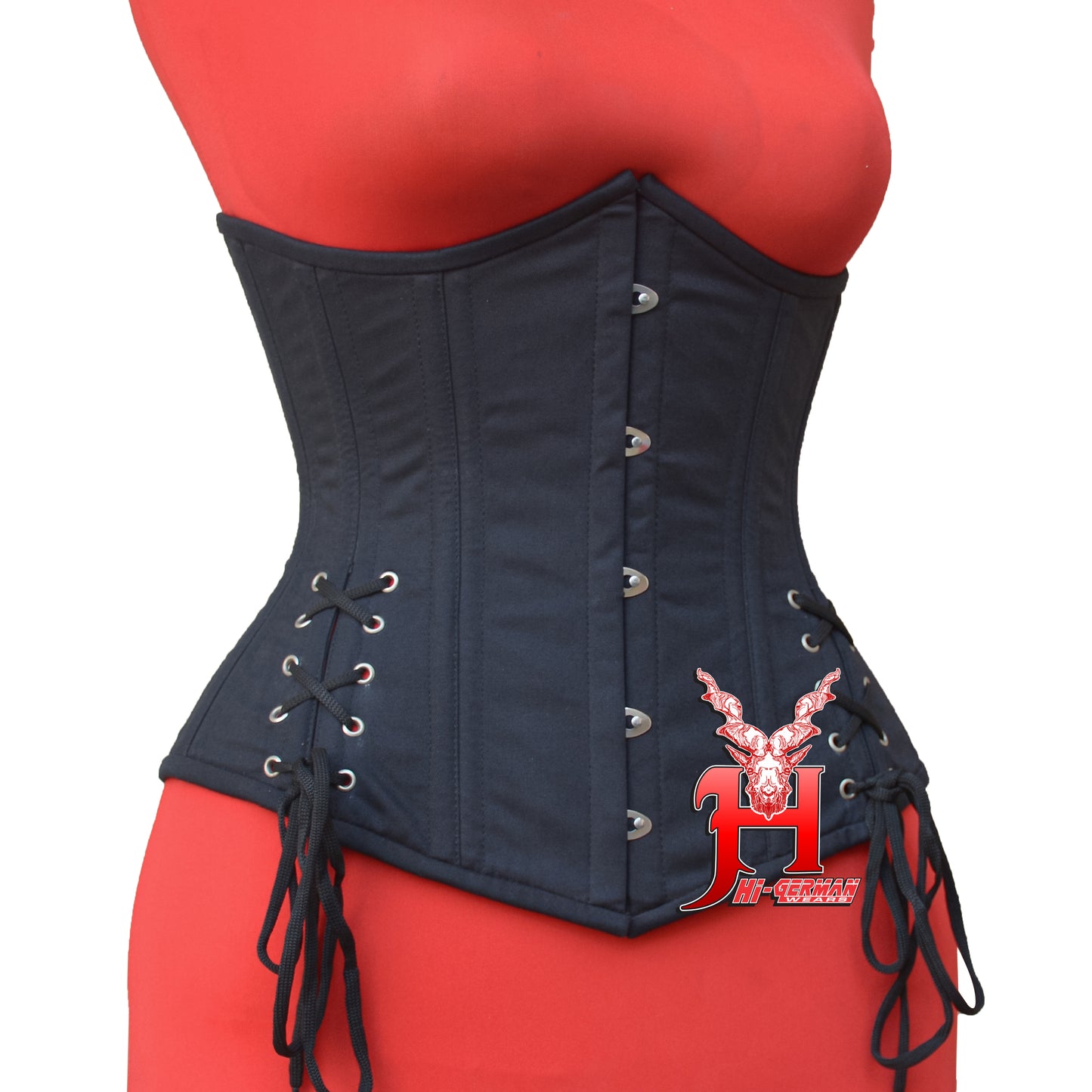 Women’s Gothic Underbust Korsett – Black Cotton Double Steel Boned mit Side Laces