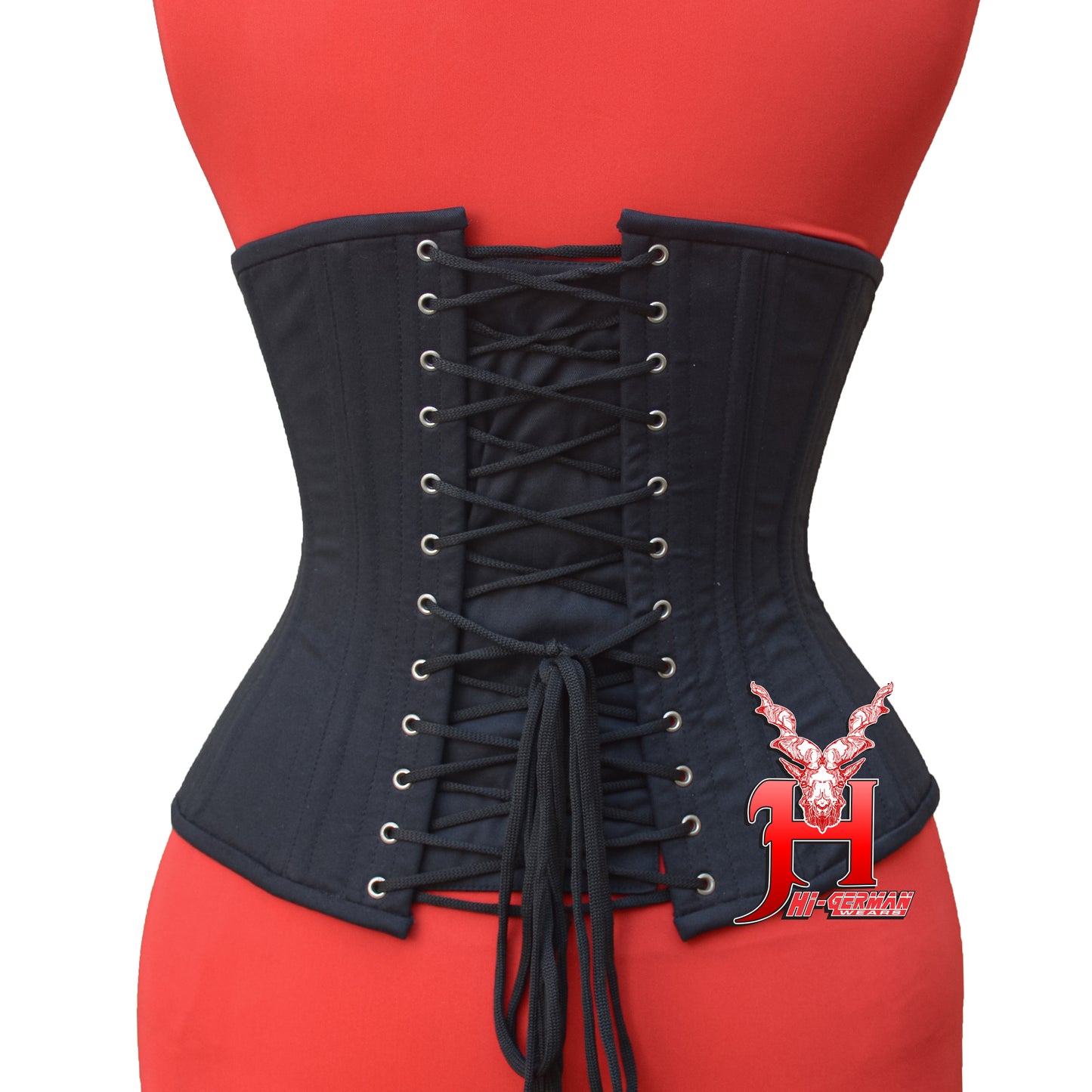Women’s Gothic Underbust Korsett – Black Cotton Double Steel Boned mit Side Laces