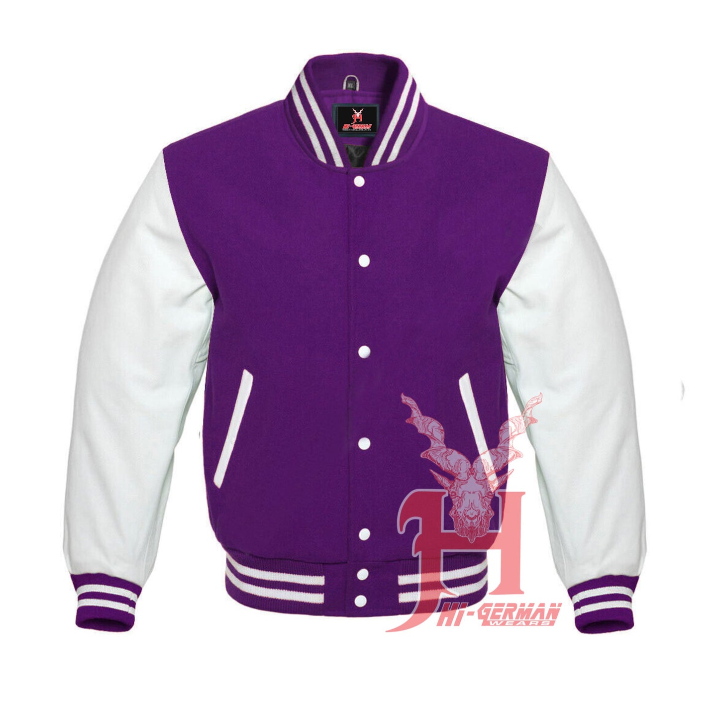 Varsity Letterman Baseball Purple Wool Genuine White Leather Sleeves Jacket XS ~7XL Varsity Men's Women's Kid's Letterman collage jackets Hi-214