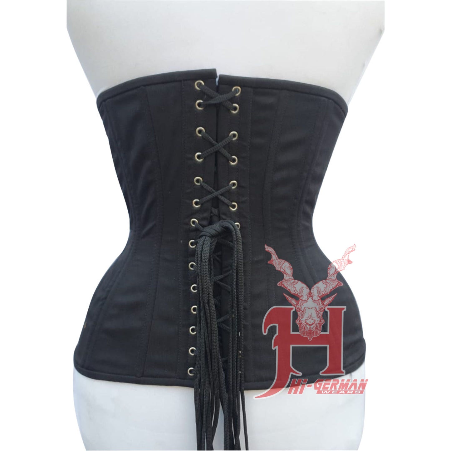 Handmade Underbust Black Cotton Steel Boned Waist Trainer Corset / Unterbrust Korsett Damen