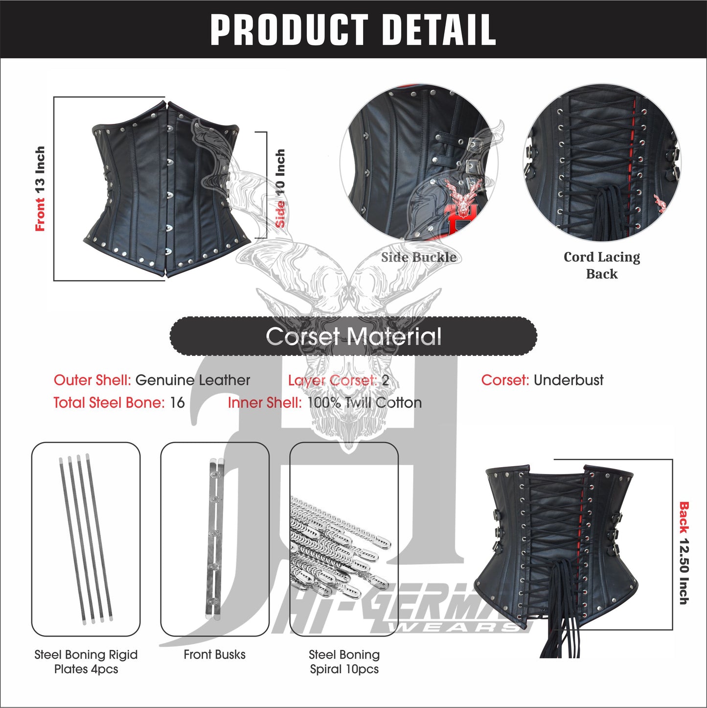 Women's Unterbrustkorsett Schwarz Leder Corsage Gothic Korsett Underbust Leather Corsets