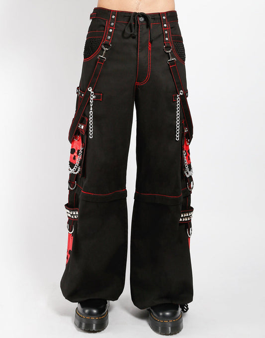 Gothic Skull Hose Schwarz Rot – Abnehmbar, Ketten, Nieten, Unisex Look