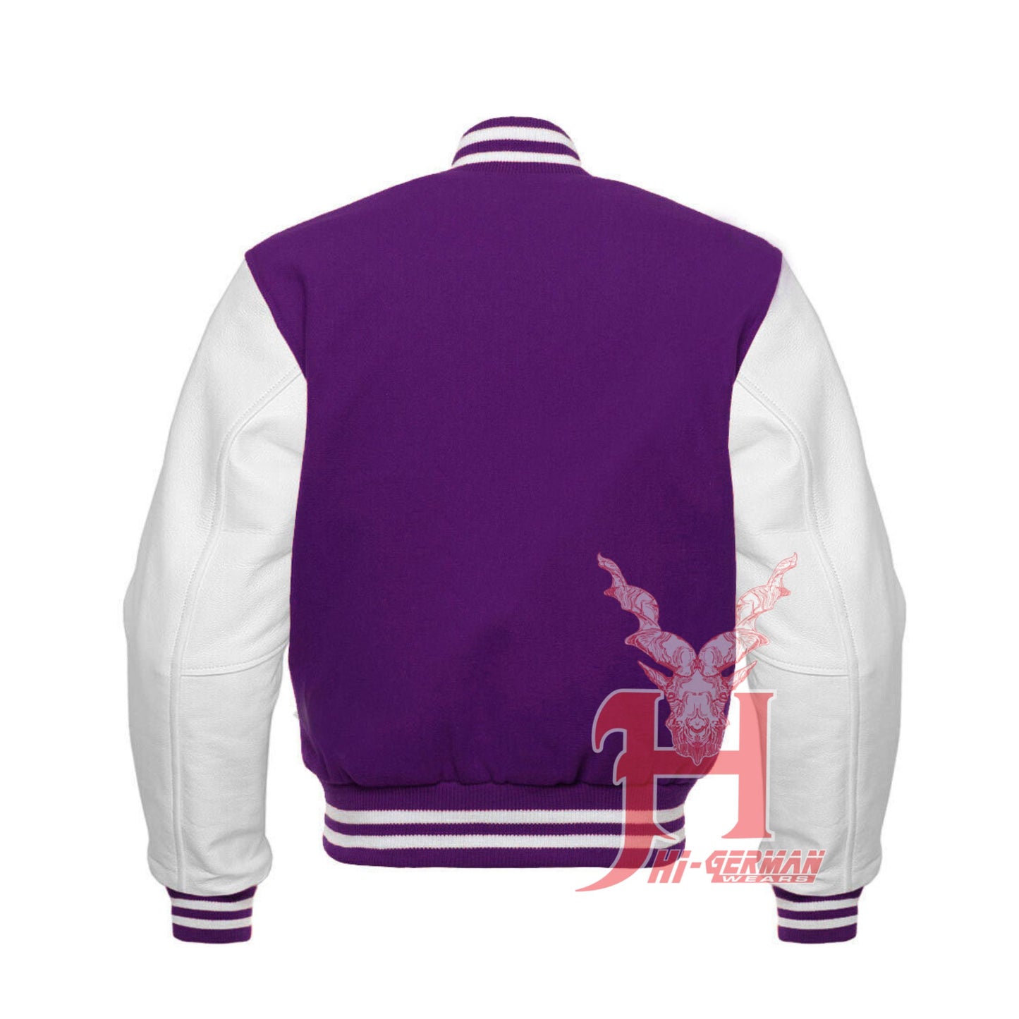 Varsity Letterman Baseball Purple Wool Genuine White Leather Sleeves Jacket XS ~7XL Varsity Men's Women's Kid's Letterman collage jackets Hi-214