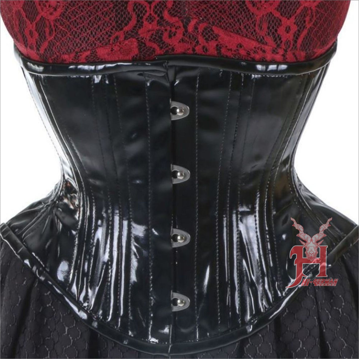 Women PVC Underbust Corsets Double Steel Boned Under Bust Waist Training Corset Black PVC Hi-24 Black vinyl corset