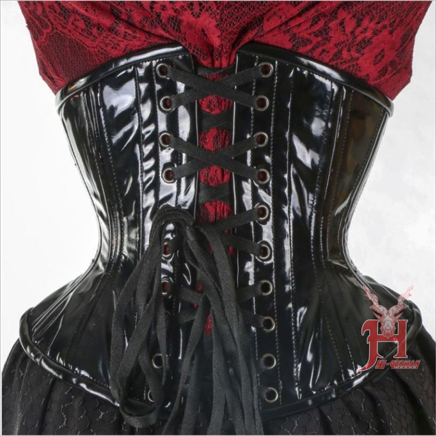 Women PVC Underbust Corsets Double Steel Boned Under Bust Waist Training Corset Black PVC Hi-24 Black vinyl corset