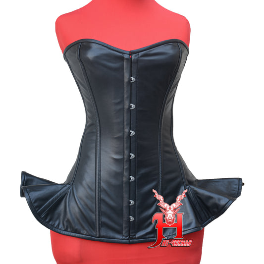 Women's Vollbrustkorsett Schwarz Leder Schnürkorsett mit Träger Black Leather&nbsp; Gothic Corset Top