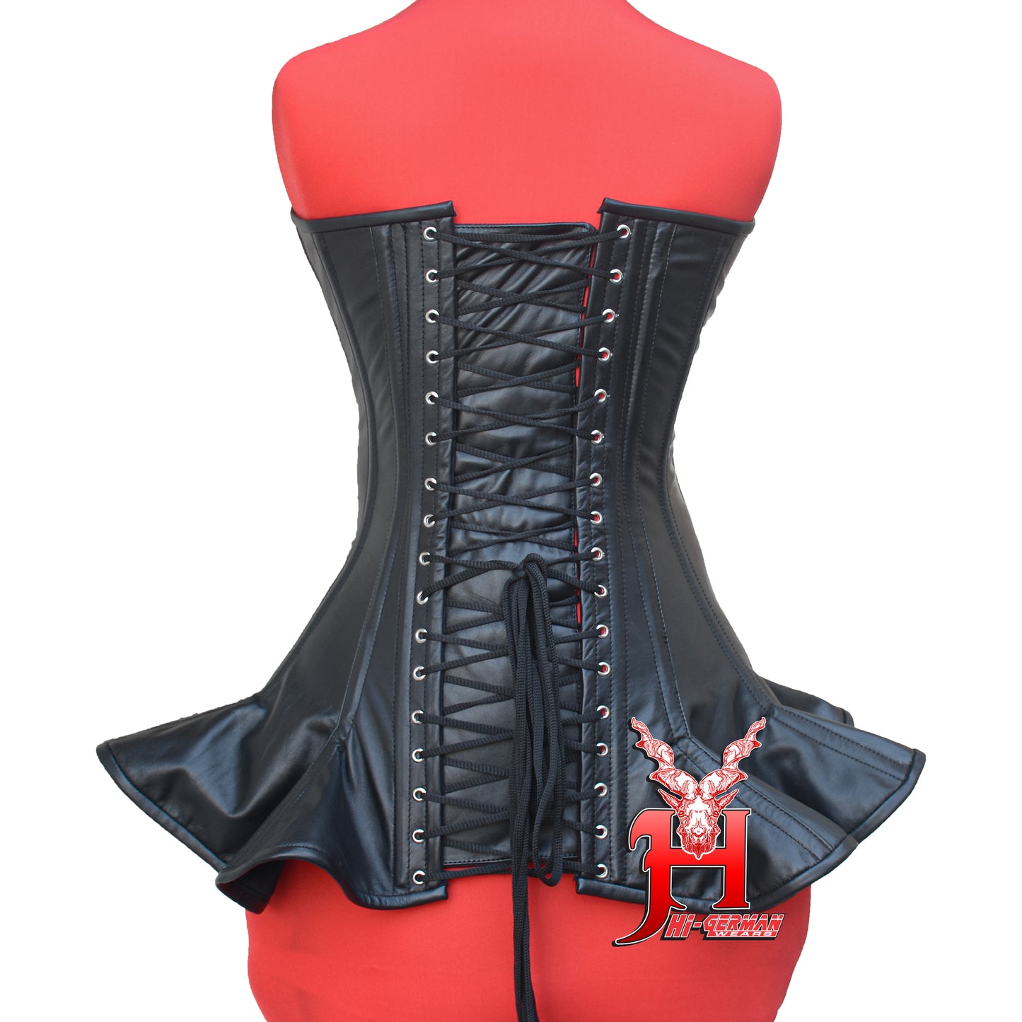 Women's Vollbrustkorsett Schwarz Leder Schnürkorsett mit Träger Black Leather&nbsp; Gothic Corset Top
