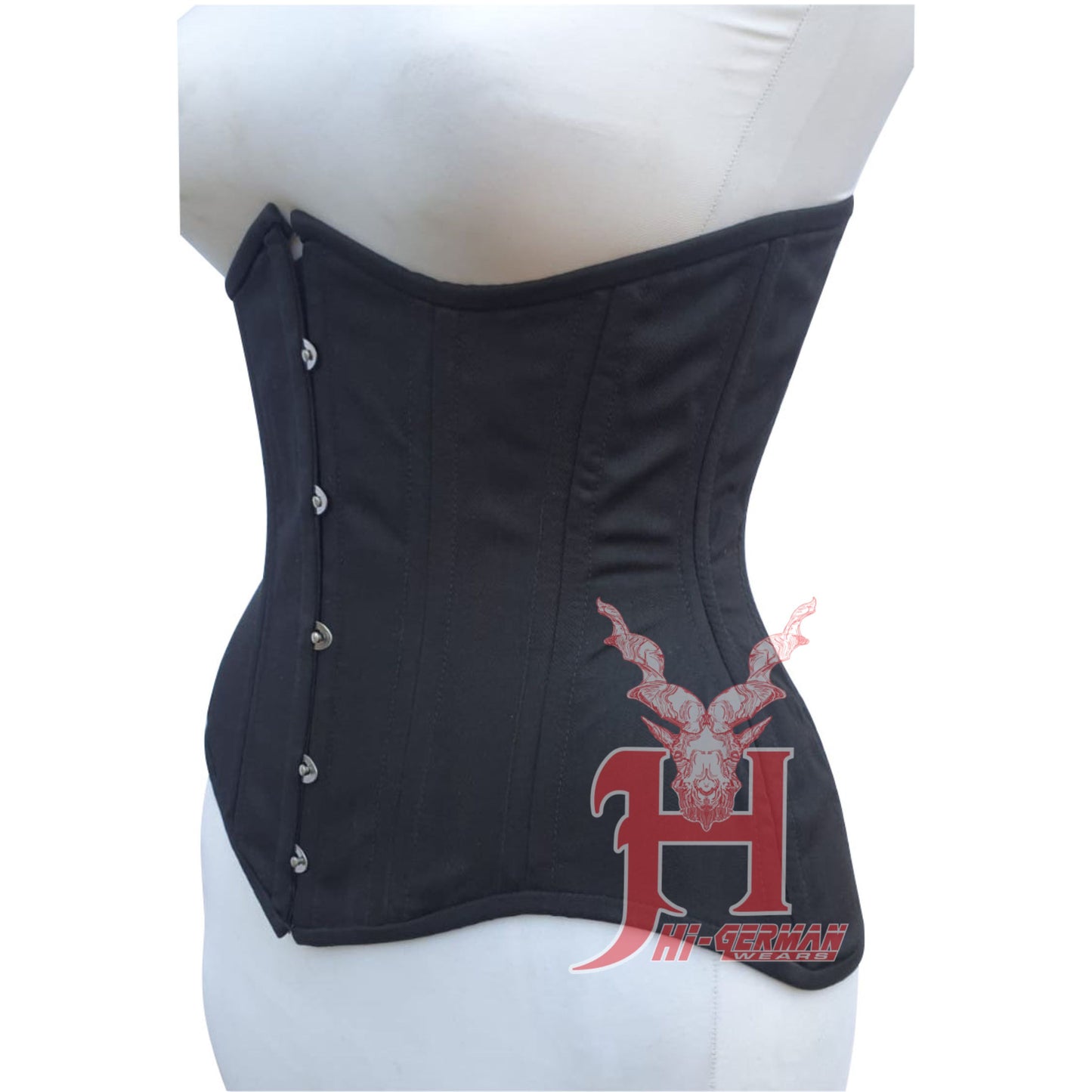 Handmade Underbust Black Cotton Steel Boned Waist Trainer Corset / Unterbrust Korsett Damen
