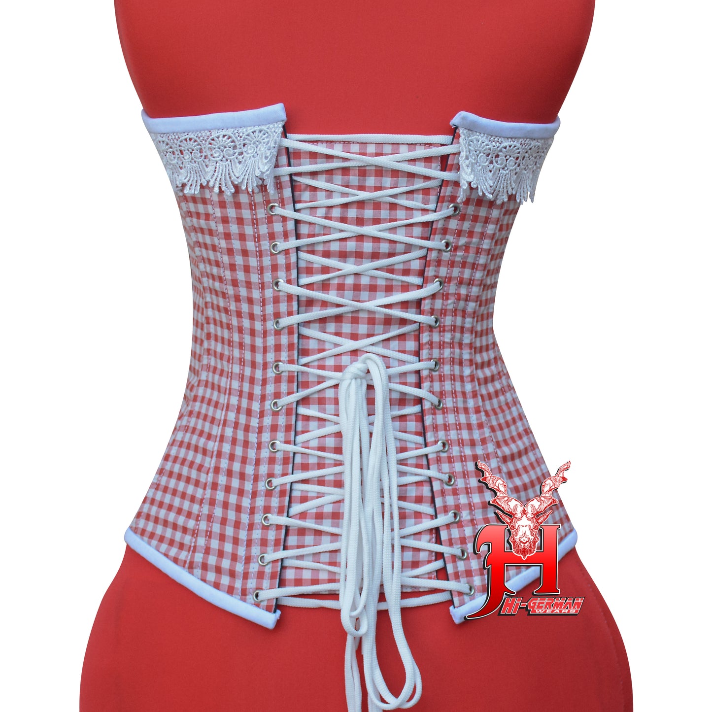 Vollbrustkorsett Damen – Red & White Checkered Cotton Overbust Corset / Corsage