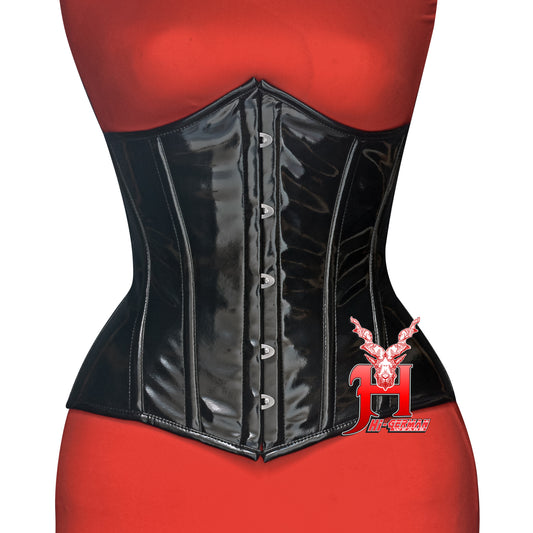 Women’s Underbust Black PVC Steel Boned Corset | Unterbrust Korsett Schwarz