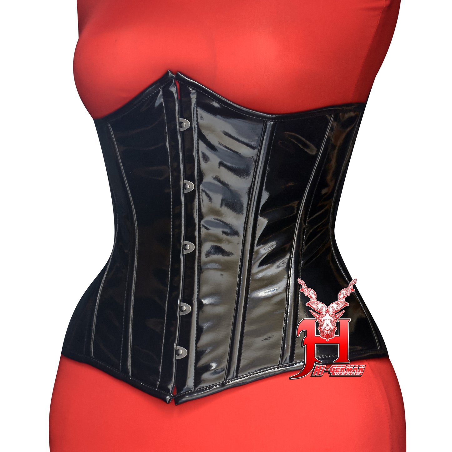 Women’s Underbust Black PVC Steel Boned Corset | Unterbrust Korsett Schwarz