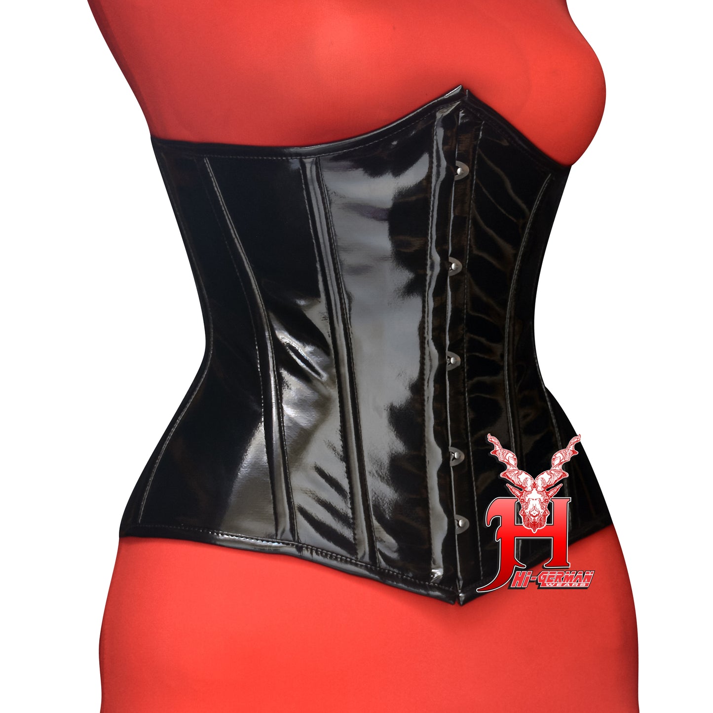 Women’s Underbust Black PVC Steel Boned Corset | Unterbrust Korsett Schwarz