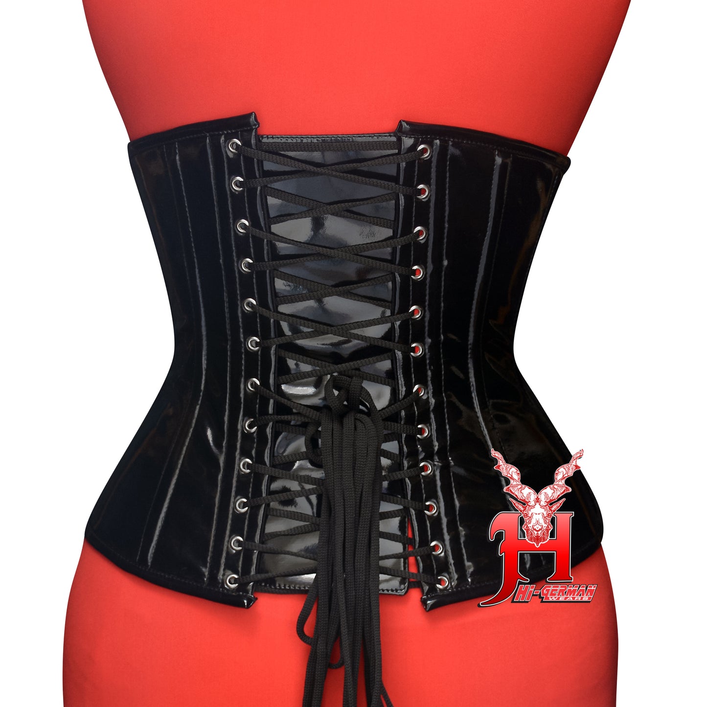 Women’s Underbust Black PVC Steel Boned Corset | Unterbrust Korsett Schwarz