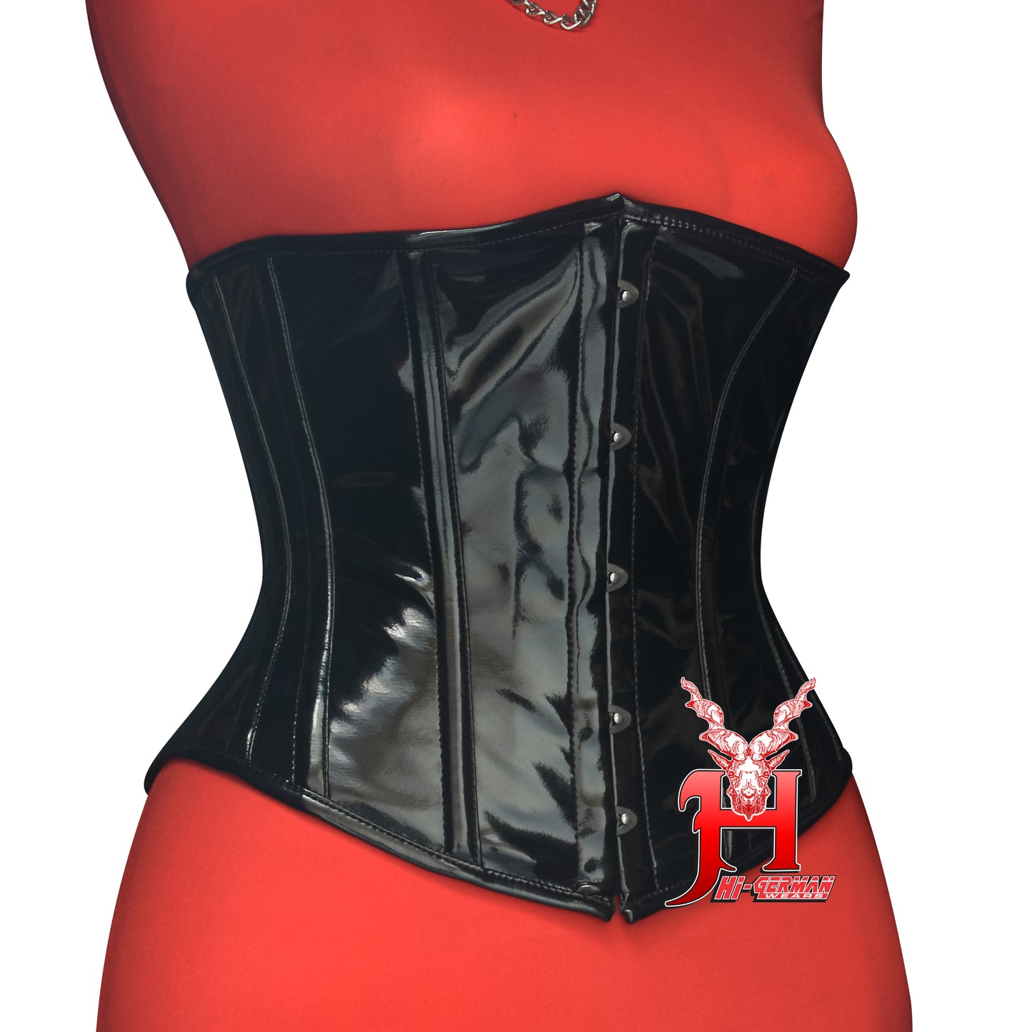 Women’s Underbust Black PVC Steel Boned Corset | Unterbrust Korsett Schwarz