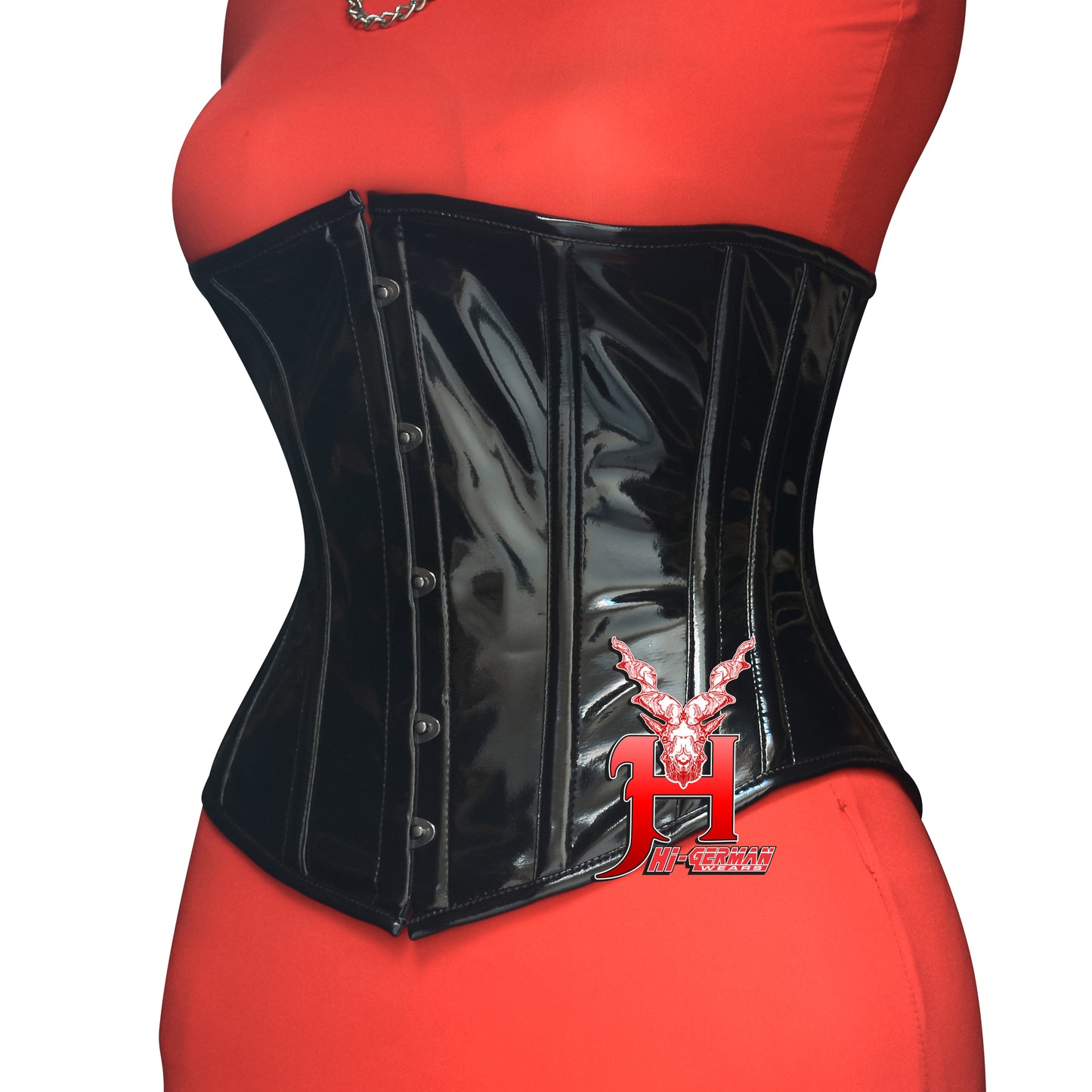 Women’s Underbust Black PVC Steel Boned Corset | Unterbrust Korsett Schwarz