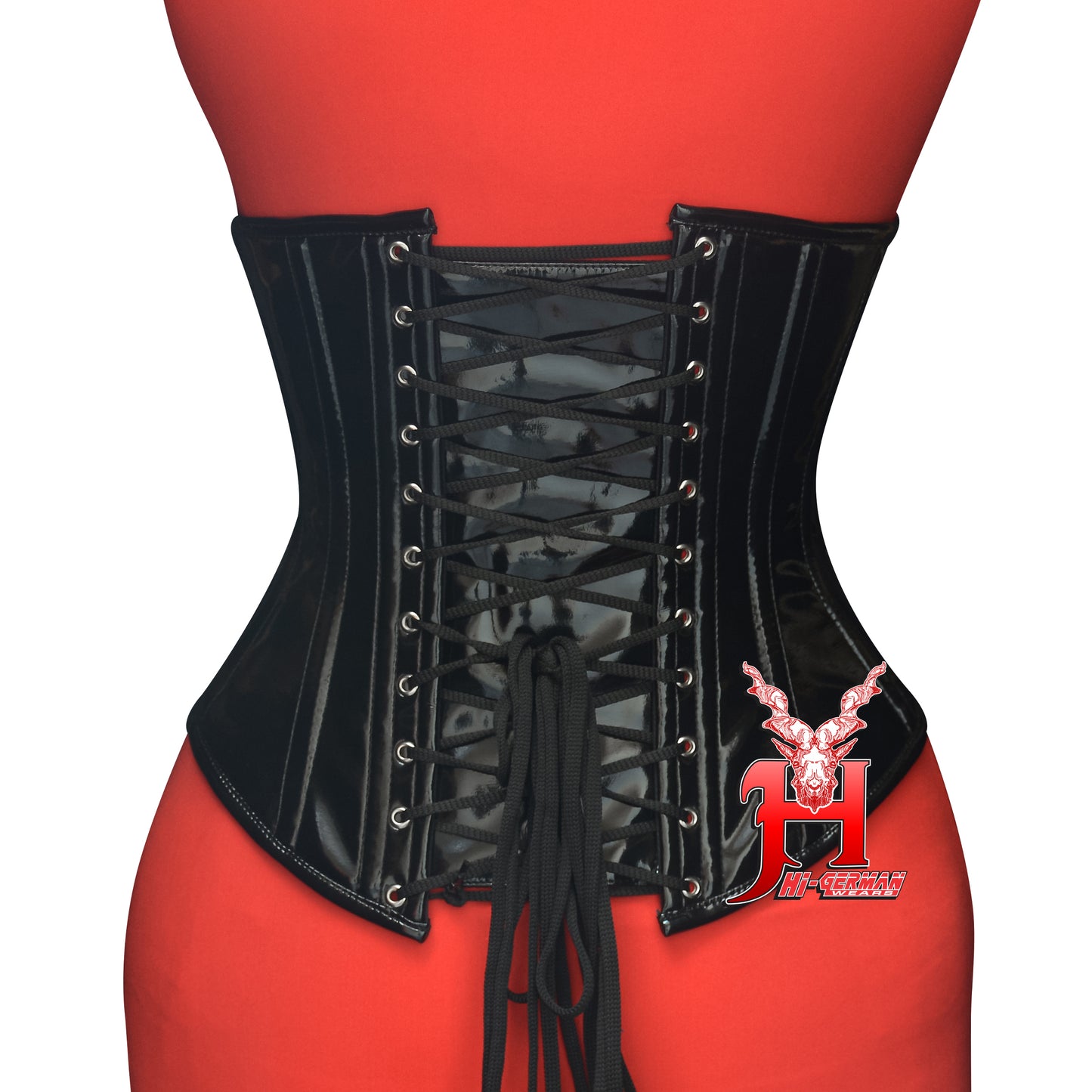 Women’s Underbust Black PVC Steel Boned Corset | Unterbrust Korsett Schwarz