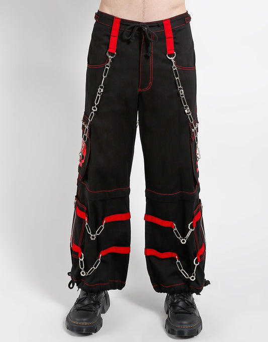 Zip-Off Hose Schwarz – Roter Totenkopf, Ketten, D-Ringe, Verstellbar Unisex