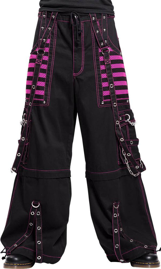 Gothic Black Cotton Pink Mesh baggy goth jeans punk rock pant trouser and short