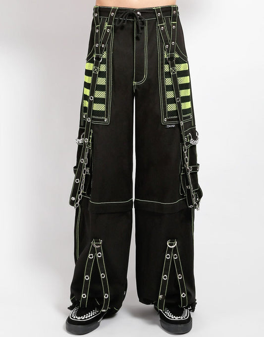 Gothic Hose Unisex Schwarz Neongrün mit Ketten – Cyberpunk Rave Techwear Look