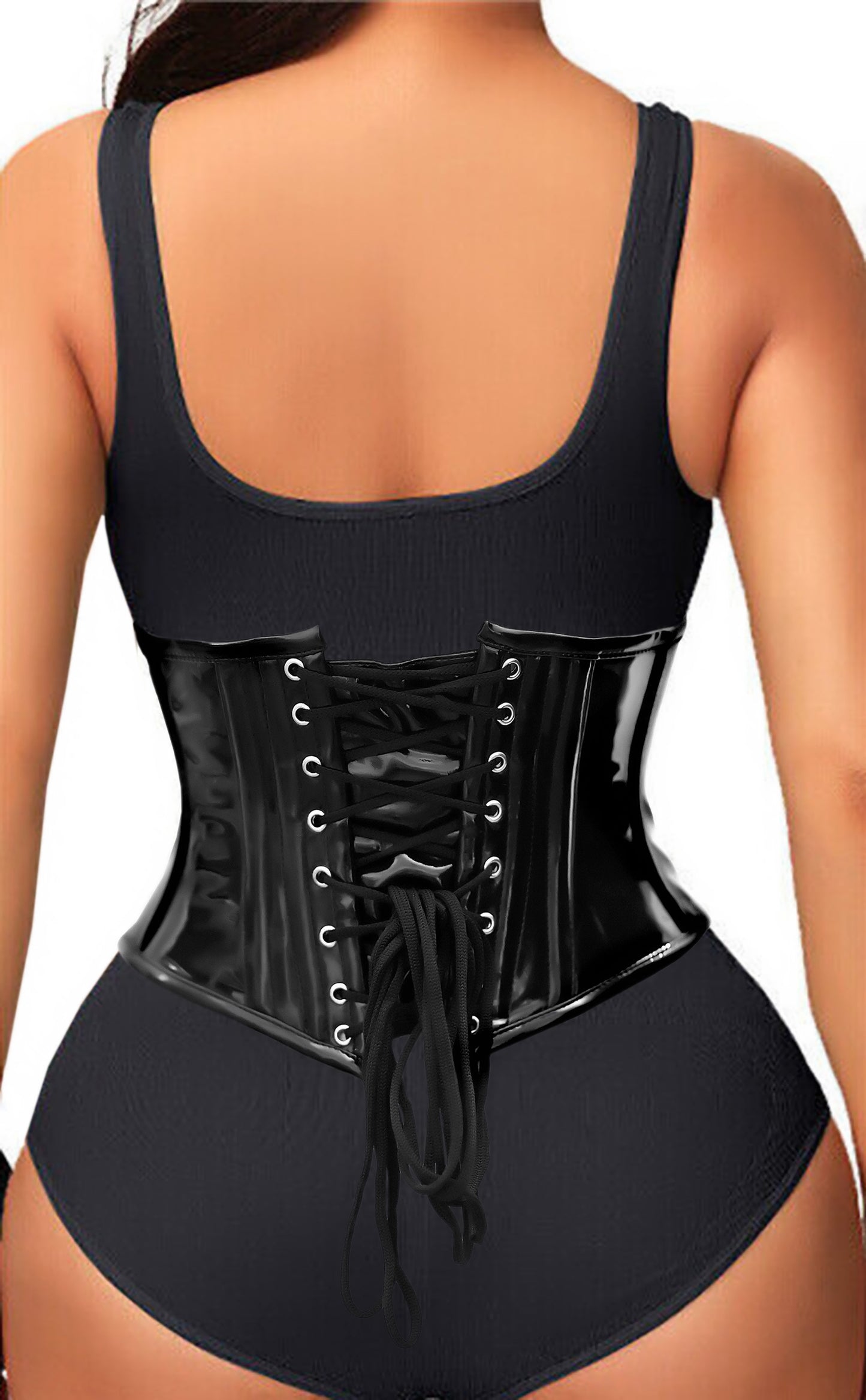 Womens Underbust Black PVC Steel Boned Body Waist Shaper with Strong Zip Closuer taillenkorsett