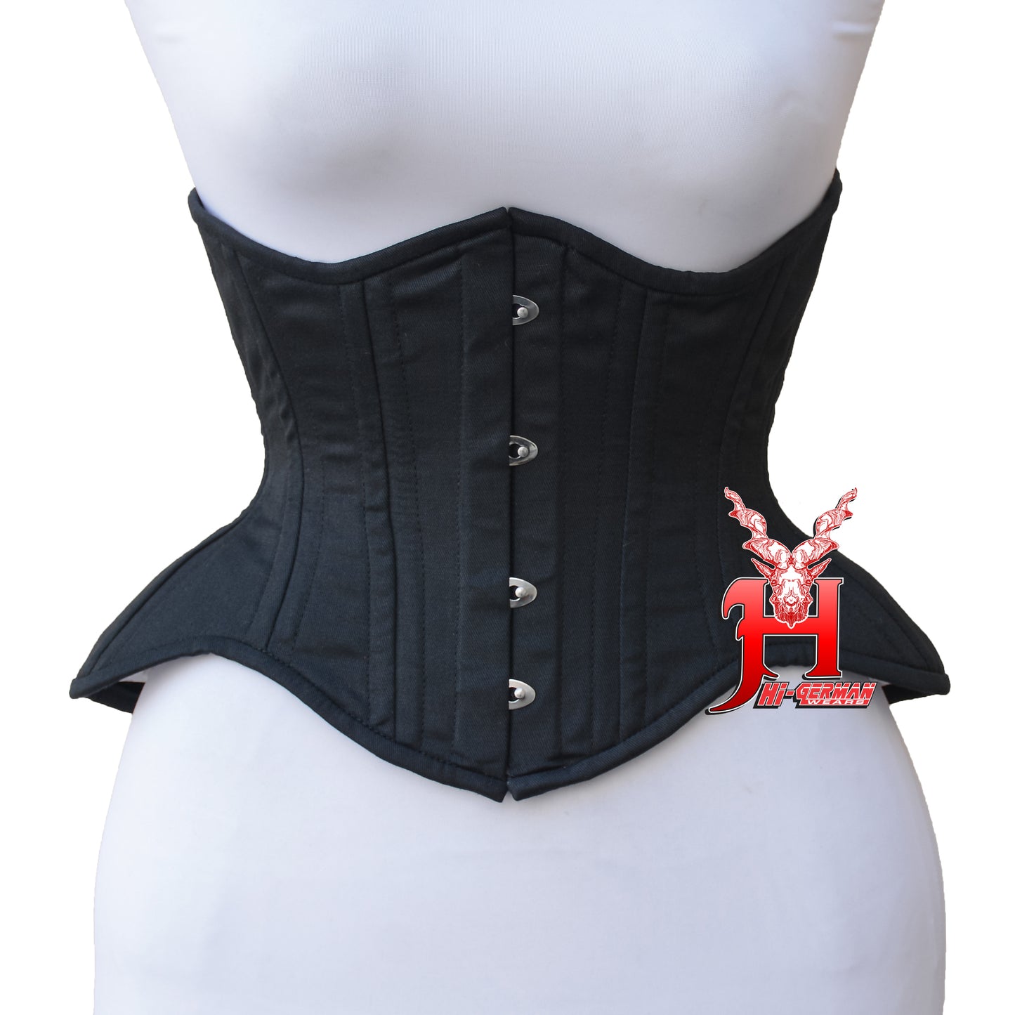 Women’s Underbust Schwarzes Cotton Double Steel Boned Waist Trainer Korsett – Curvy / Weite Hüften