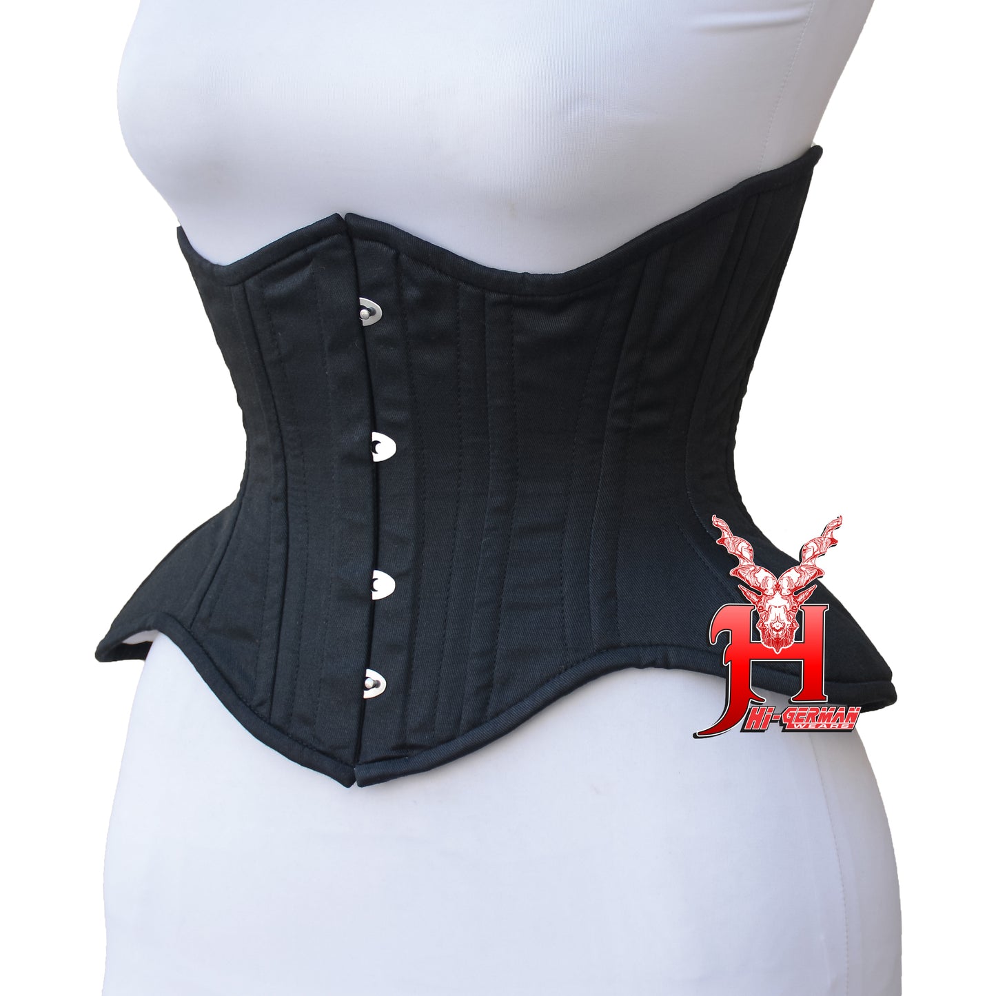Women’s Underbust Schwarzes Cotton Double Steel Boned Waist Trainer Korsett – Curvy / Weite Hüften