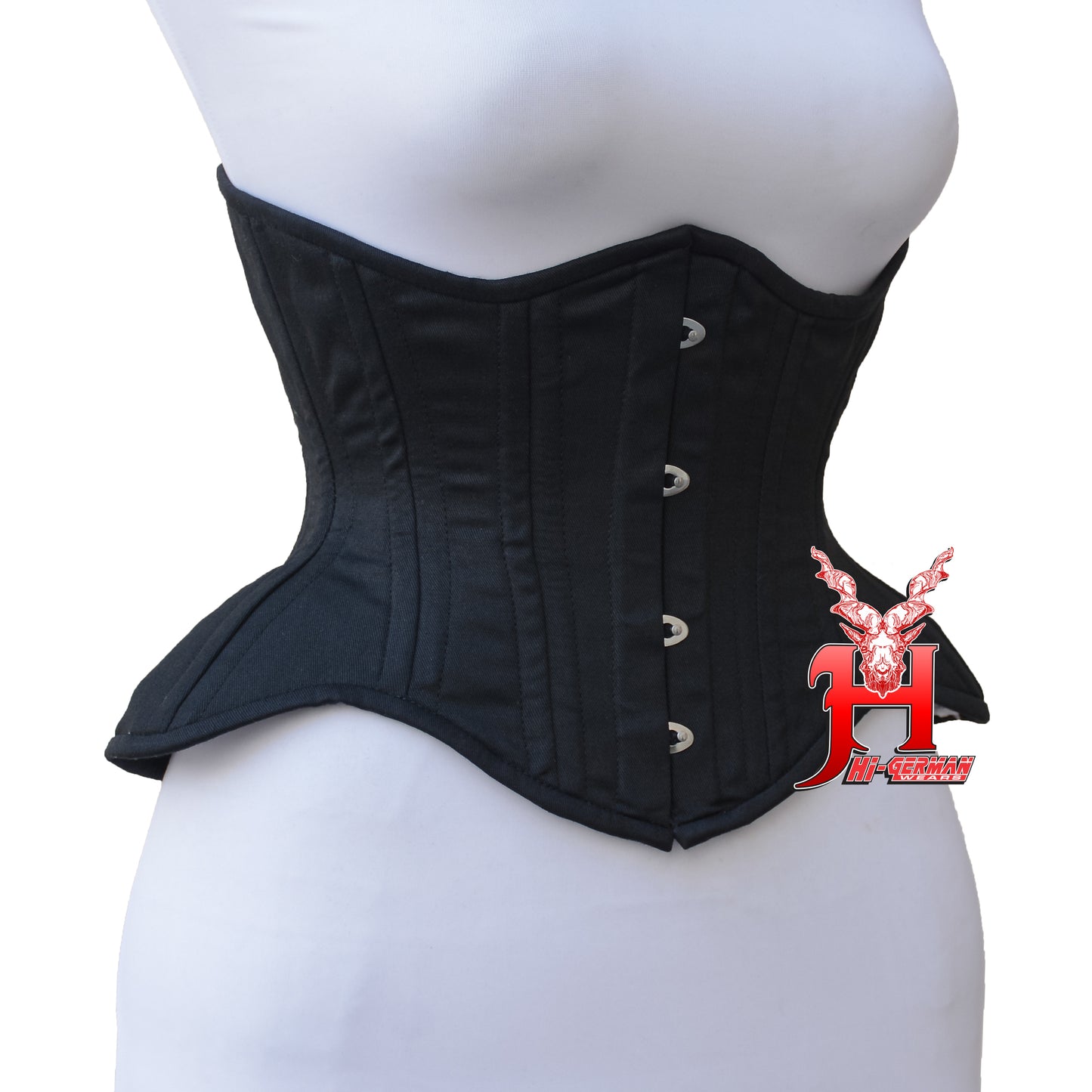 Women’s Underbust Schwarzes Cotton Double Steel Boned Waist Trainer Korsett – Curvy / Weite Hüften