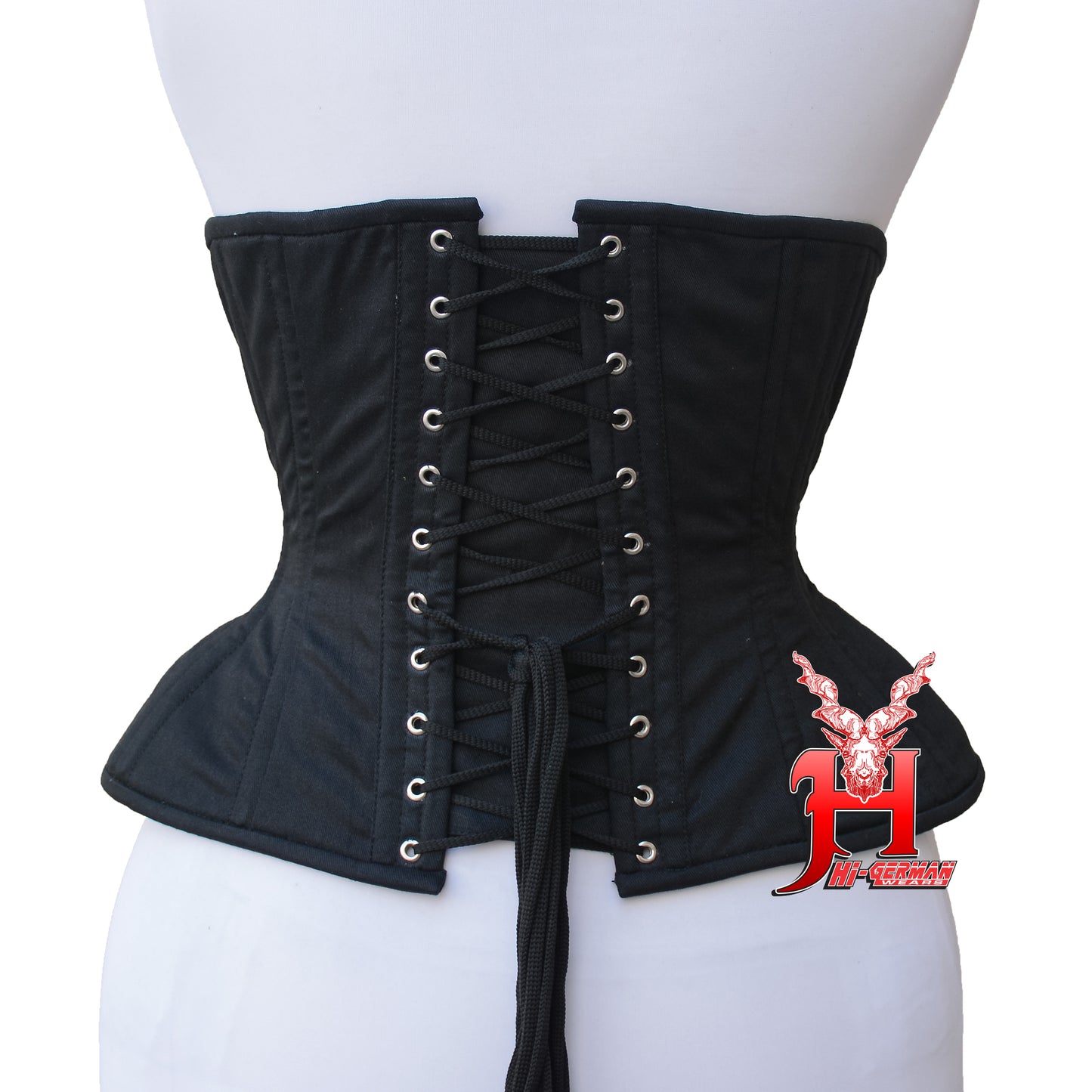 Women’s Underbust Schwarzes Cotton Double Steel Boned Waist Trainer Korsett – Curvy / Weite Hüften