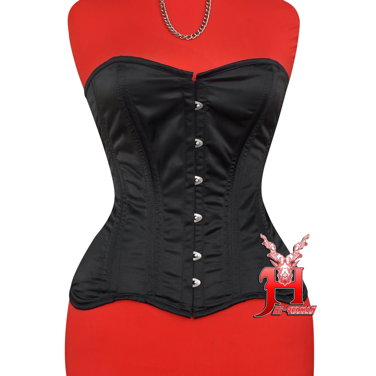 Overbust Black Satin Steel Boned Corset – Doppelstahl Überbrust Korsett Waist Trainer